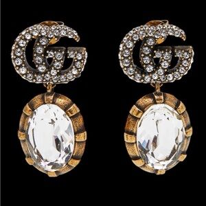 Gucci Marmont Crystal Aged Gold Drop Earrings